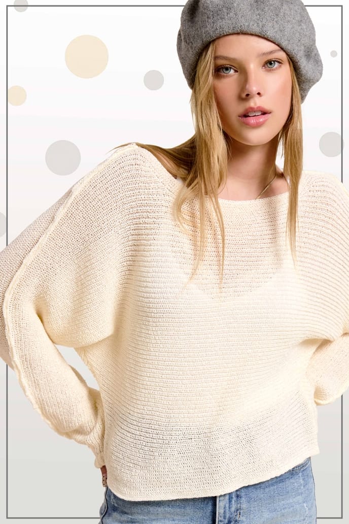 Boat Neck Off Shoulder Cozy Dolman Sleeve Sweater, 5 Available Colors