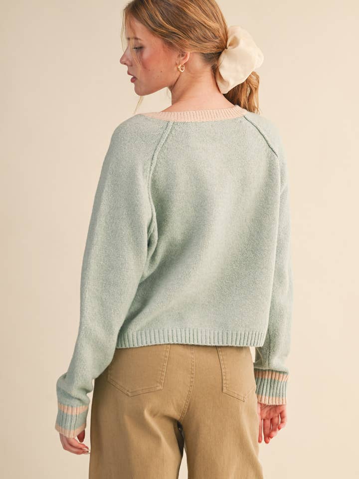 Knit Cardigan with Contrast Trim