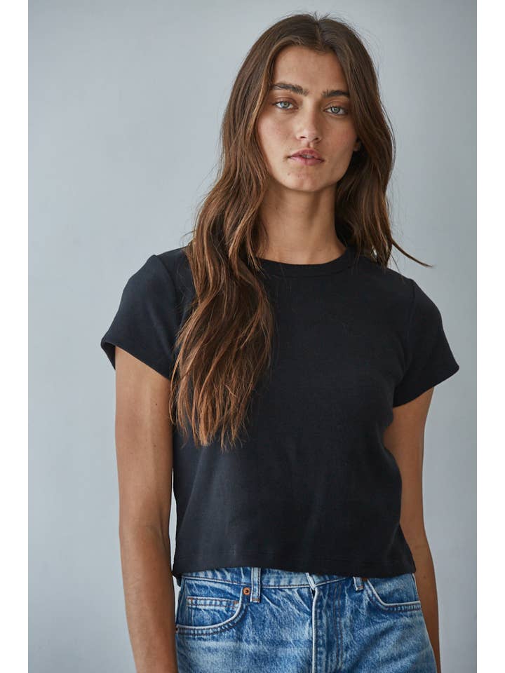 Knit Cotton Round Neck Short Sleeve Crop Top