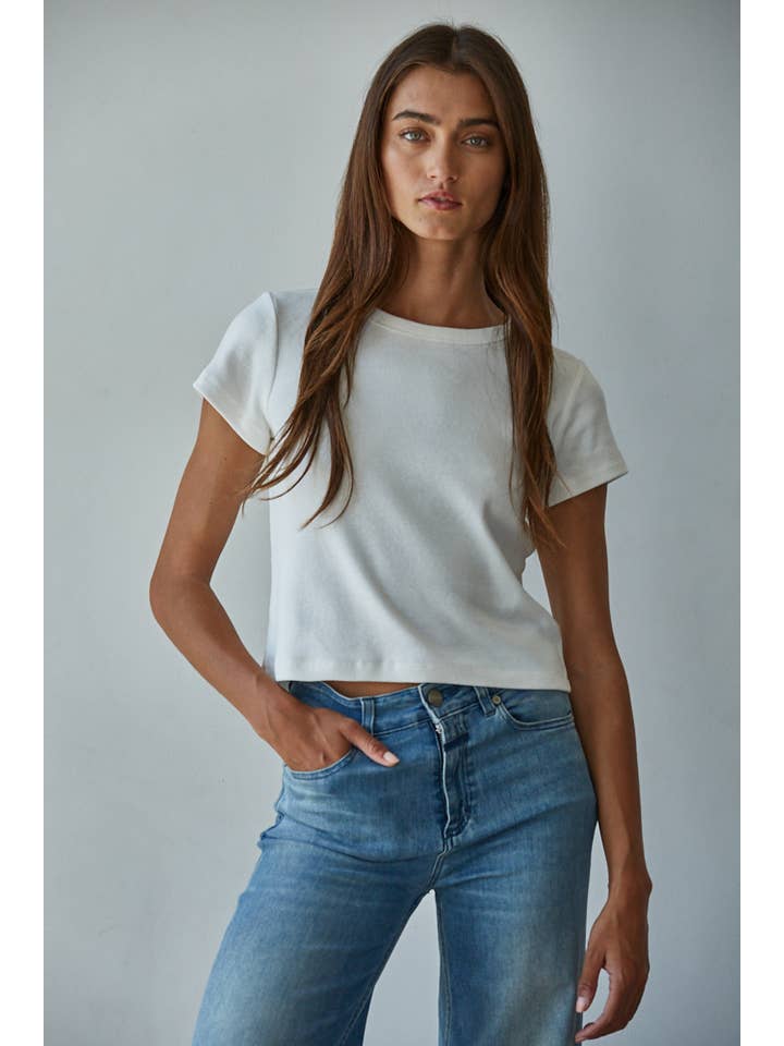 Knit Cotton Round Neck Short Sleeve Crop Top