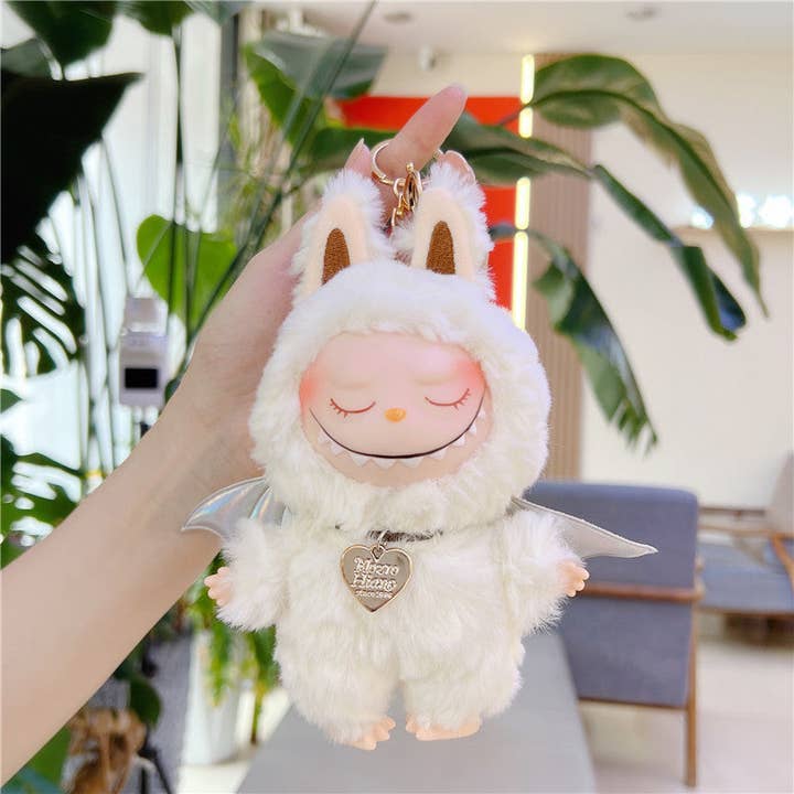 Labubu Cartoon Soft Vinyl Plush Doll Keychain with Wings white