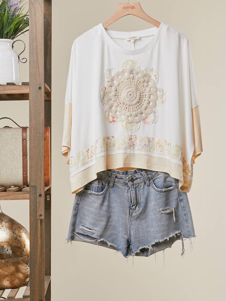 Lace Embroidered Oversized Crop Top