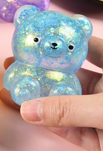 Large Sequin Bear Cartoon Squishy Toy Slow Rising Stress Relief Squeeze Toy, 4 Available Colors