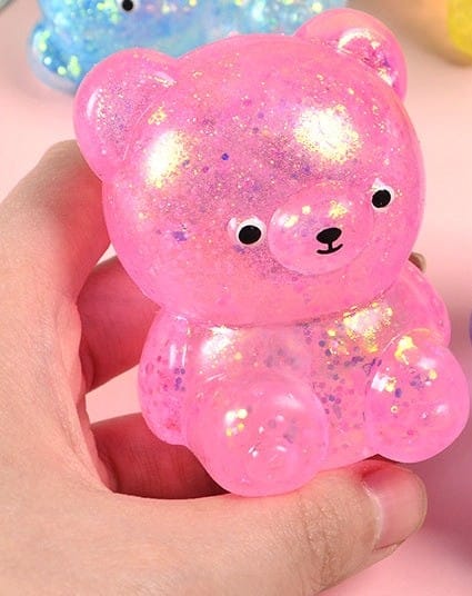 Large Sequin Bear Cartoon Squishy Toy Slow Rising Stress Relief Squeeze Toy, 4 Available Colors