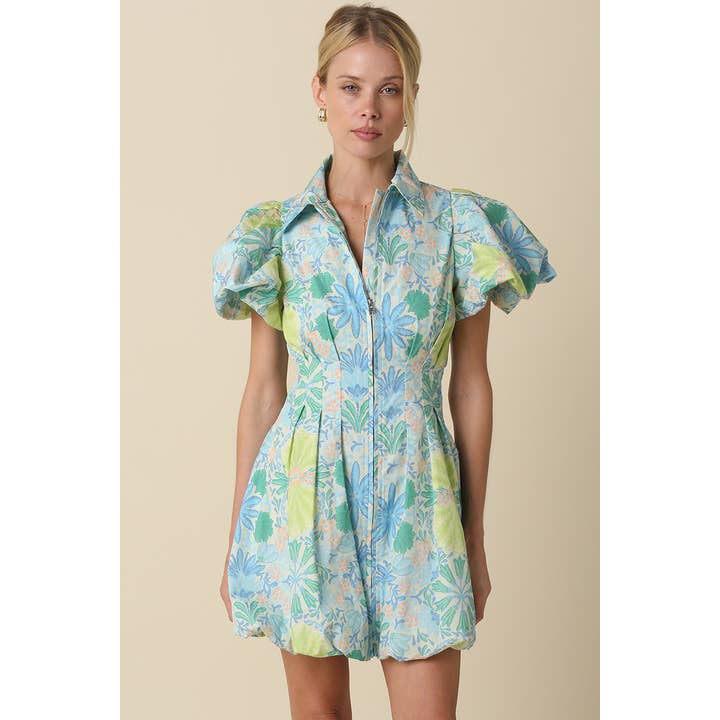 Lime Multi Dylan Puff Mini Dress