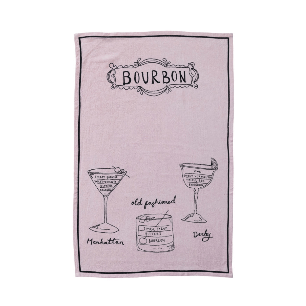 Linen Blend Tea Towel with Cocktail Recipes & Art