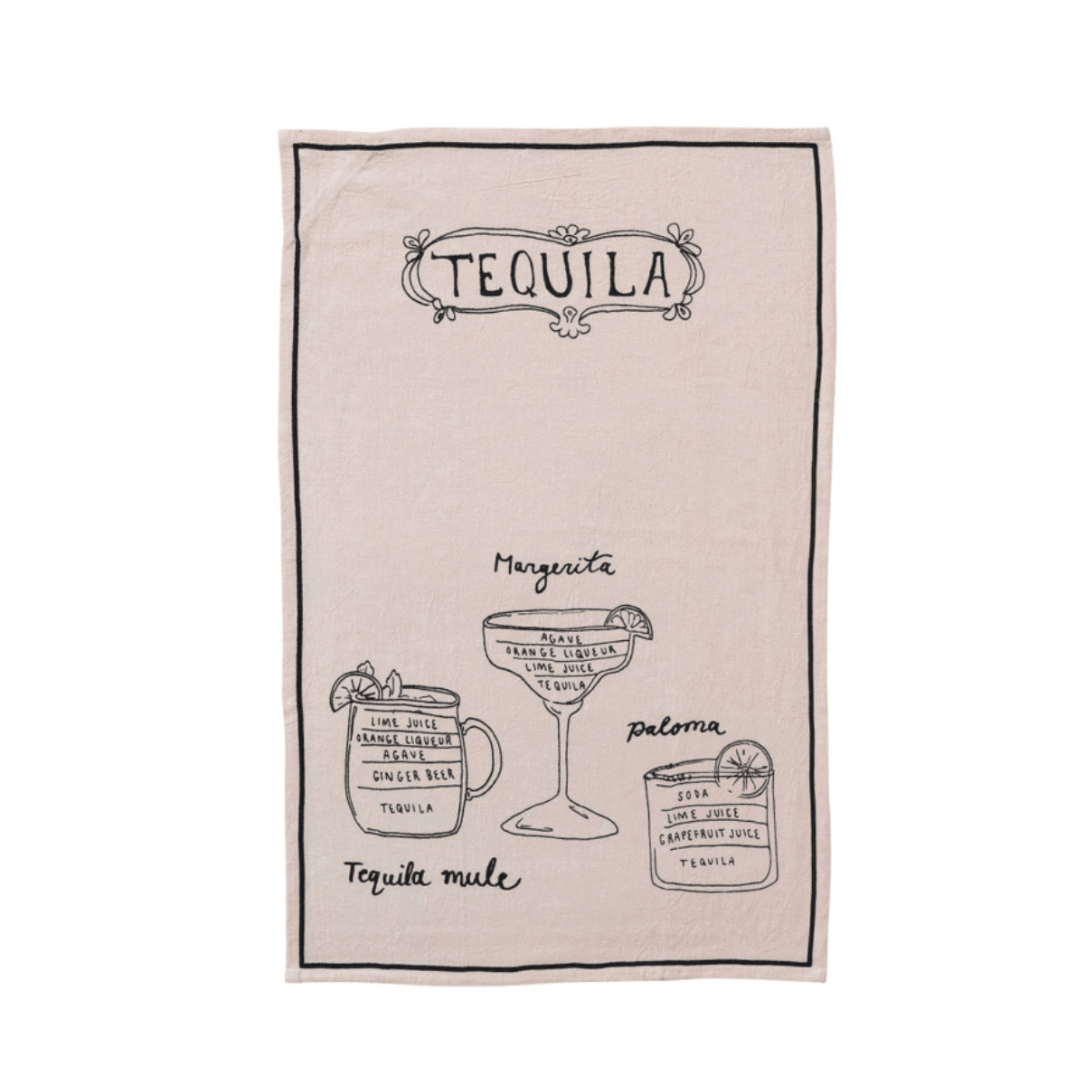 Linen Blend Tea Towel with Cocktail Recipes & Art