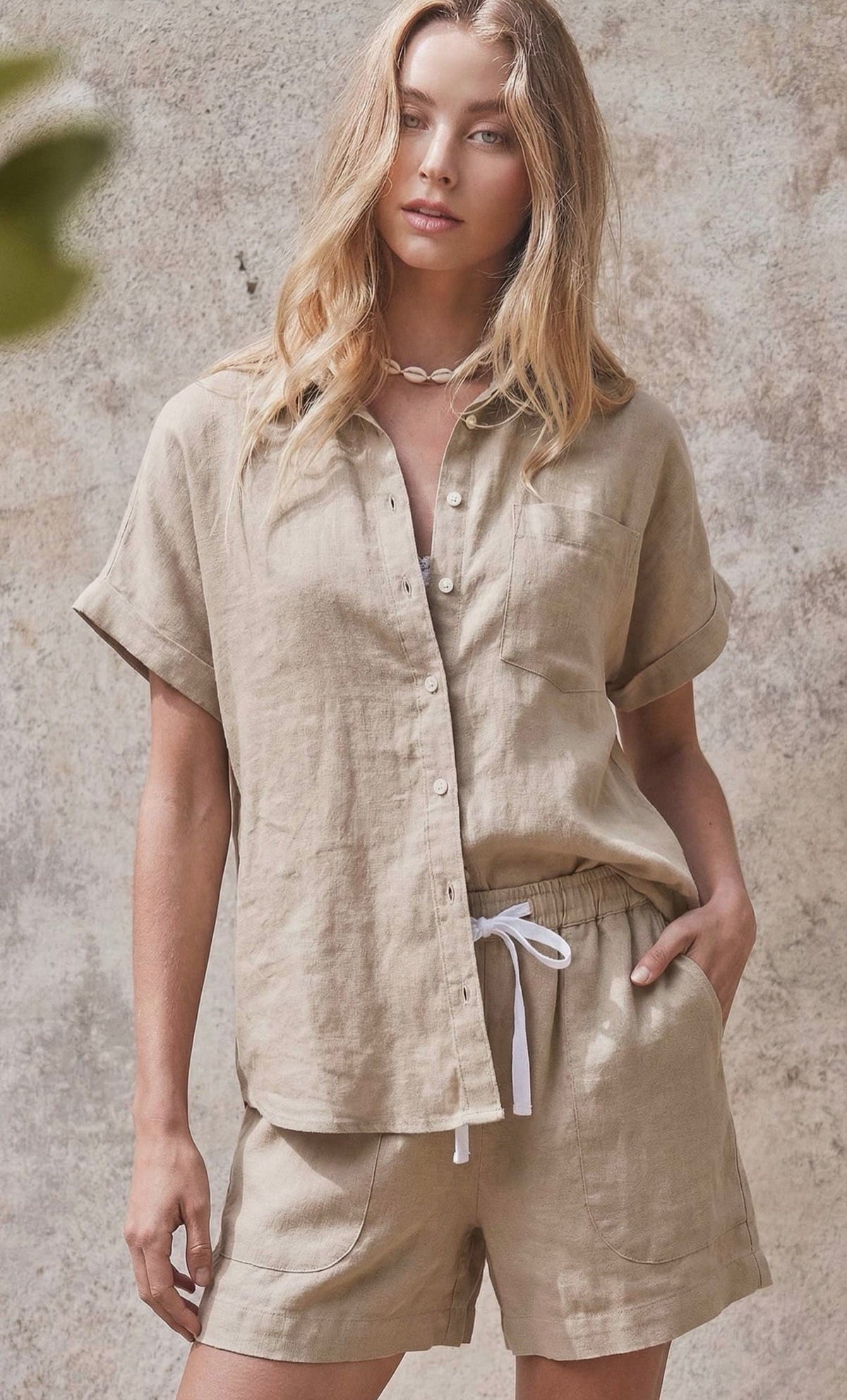 Linen Drawstring Relaxed Shorts