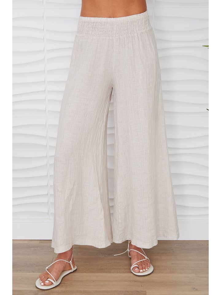 Linen Smocked Waist Palazzo Pants