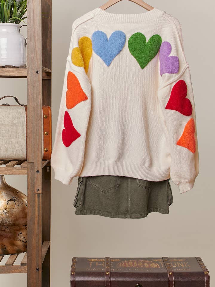 Love Lettering & Patchwork Hearts V Neck Cardigan
