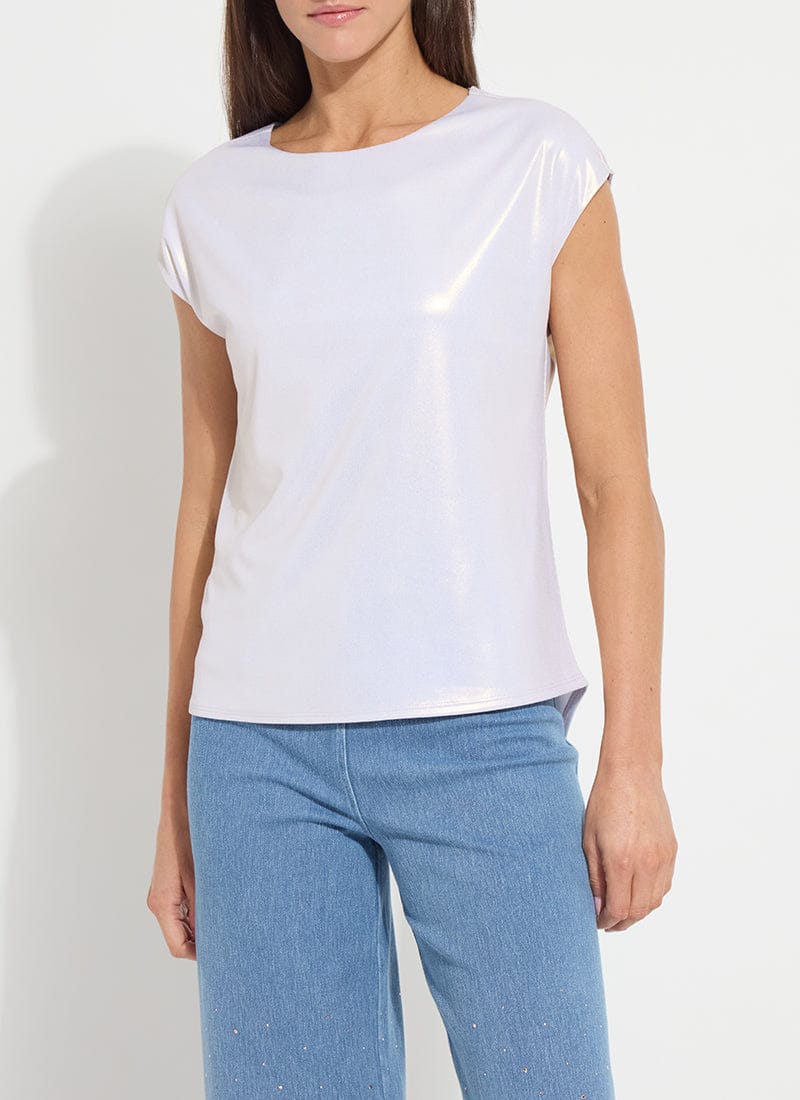Lyssentials Metallic Jersey Top in White Gold
