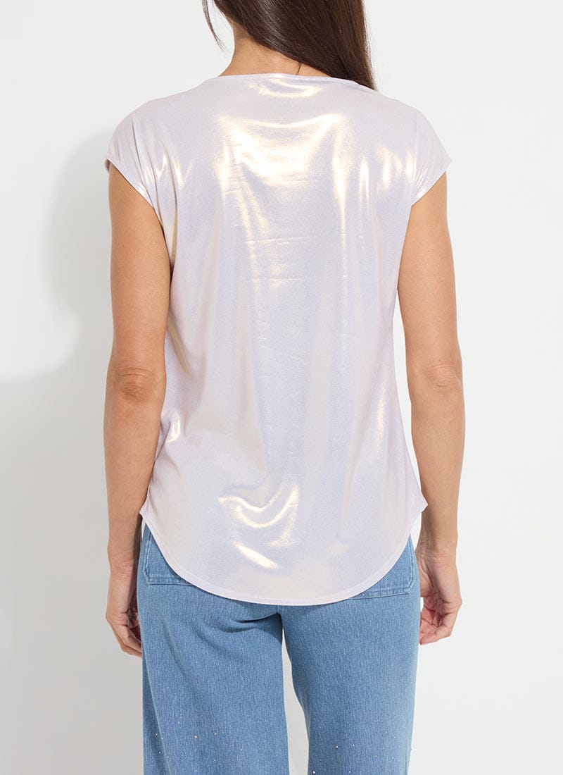 Lyssentials Metallic Jersey Top in White Gold