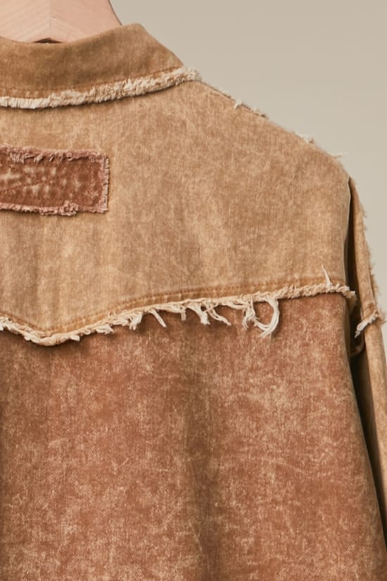 Corduroy Flower Appliqué Shirt Jacket