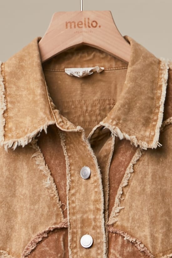 Corduroy Flower Appliqué Shirt Jacket