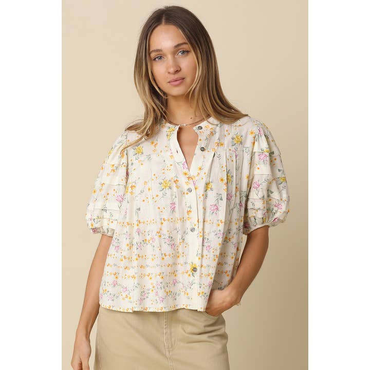 light pastel floral puff sleeve blouse