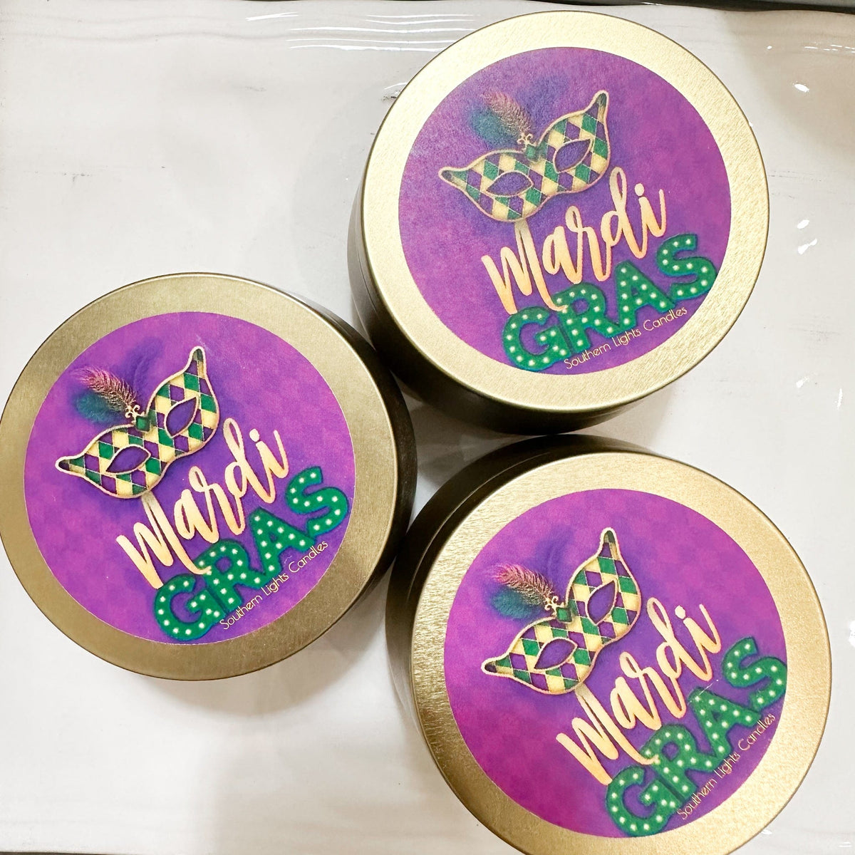 Mardi Gras 4oz Gold Tin Candle king cake scent