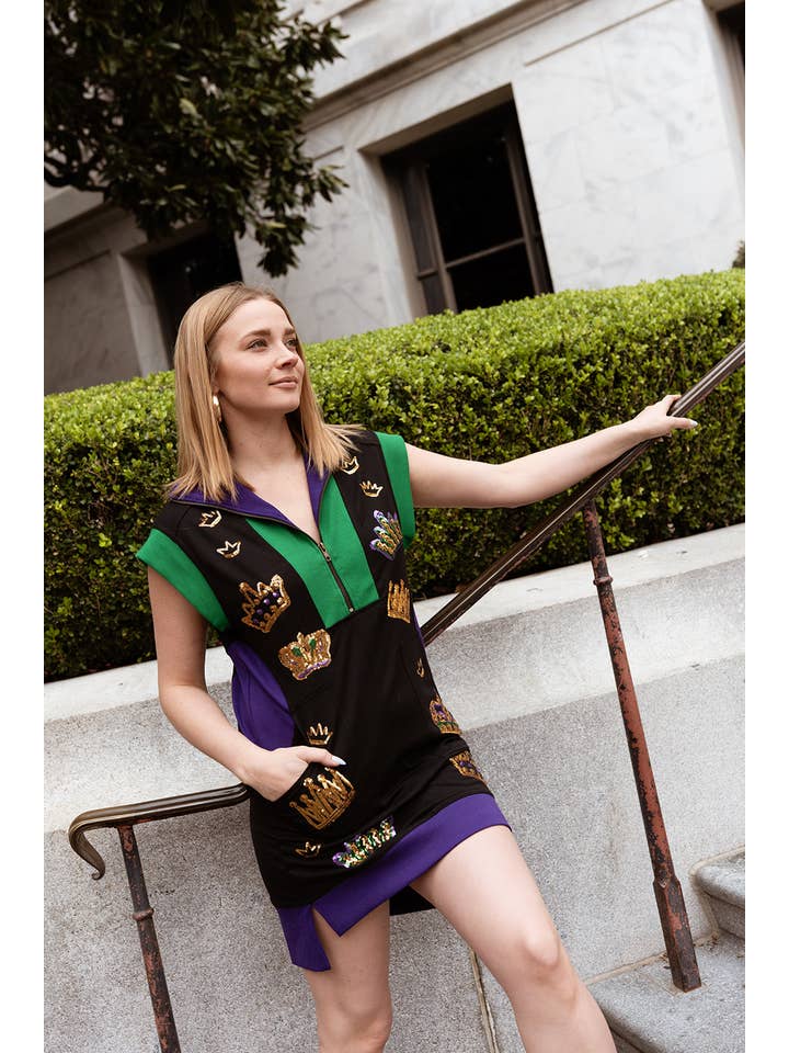 Mardi Gras Black Adult Crowns Tennis Dress