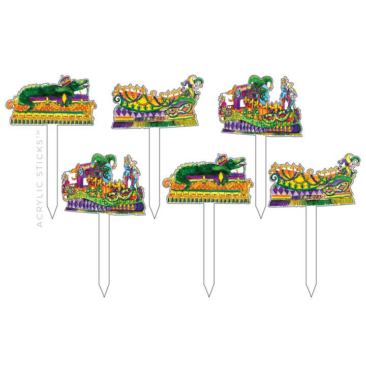 Mardi Gras Floats Set 6 Acrylic Party Pik Sticks Combo