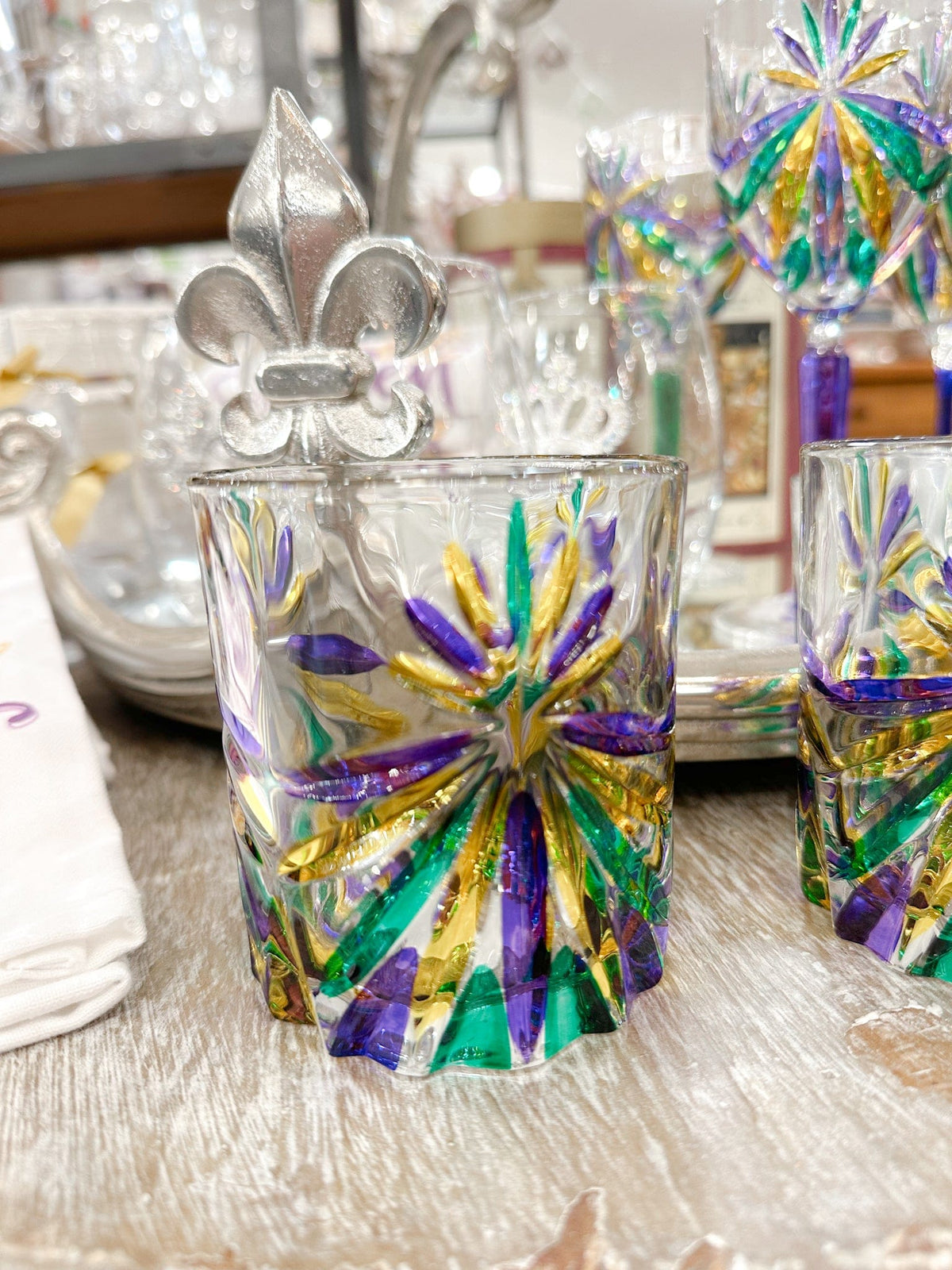 Mardi Gras Oasis Double Old Fashion Whiskey Glass