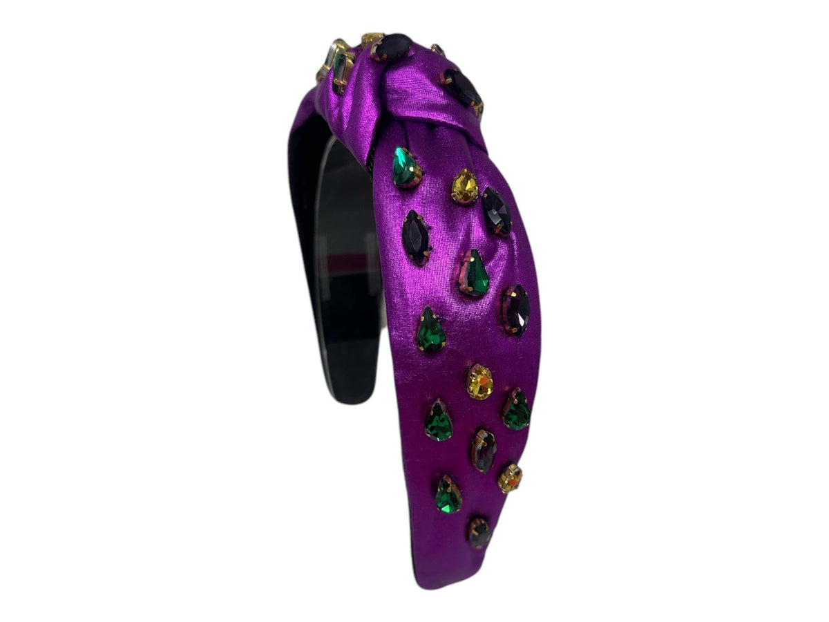 Mardi Gras Purple Leather Rhinestone Knot Headband