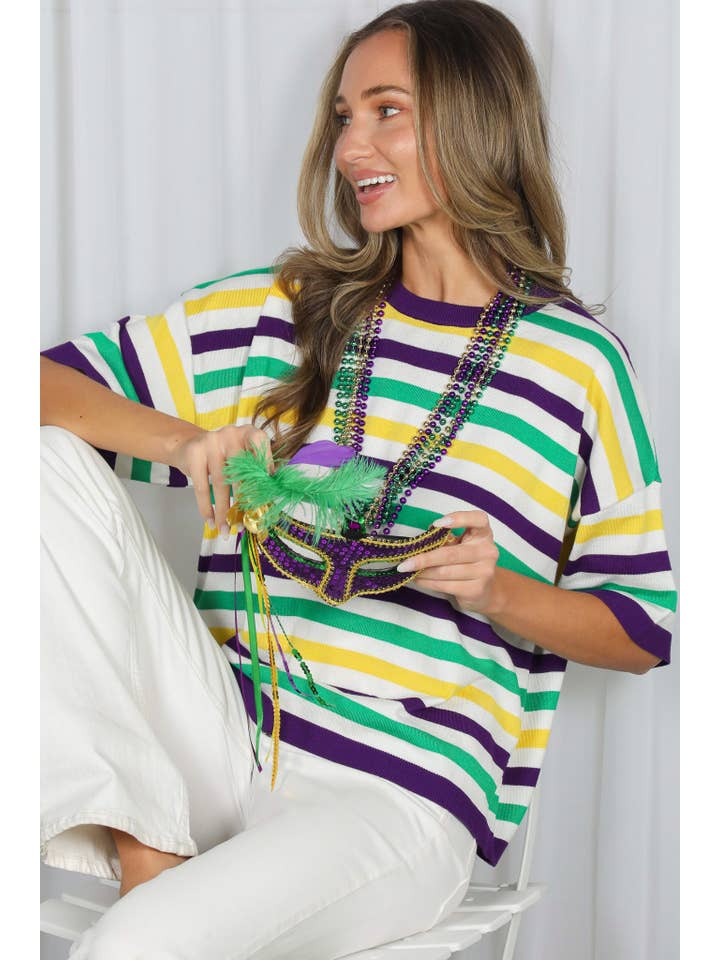 short sleeve stripe t shirt mardi gras