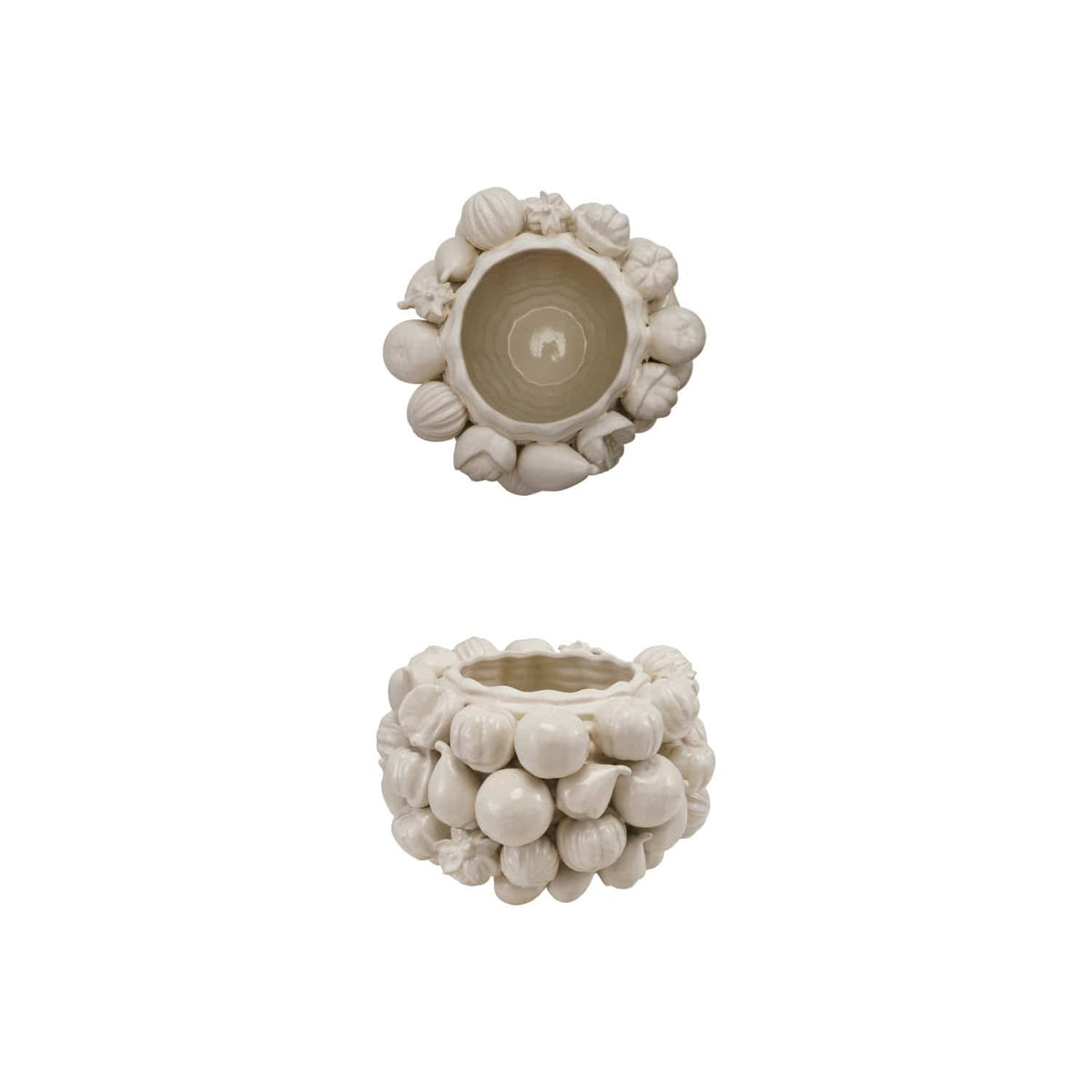 Matte White Stoneware Planter with 3D Fruit (Holds 6" Pot)