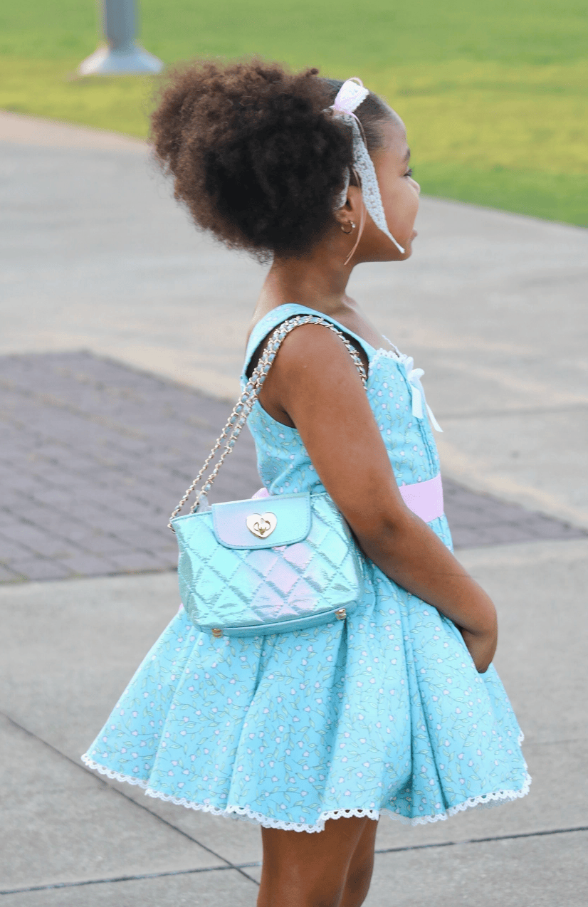 Metallic Aqua Paige Handbag for little girls
