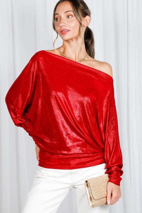 red metallic off the shoulder blouse for christmas