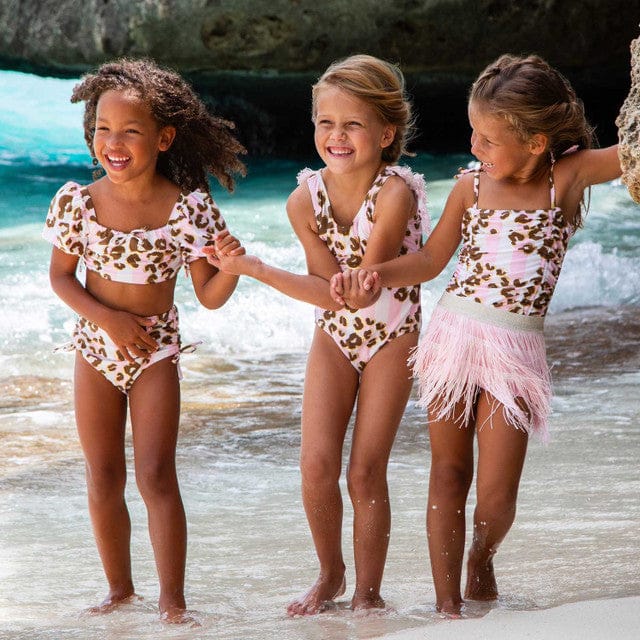 Metallic Leopard Girls High Waist Two Piece Swimsuit