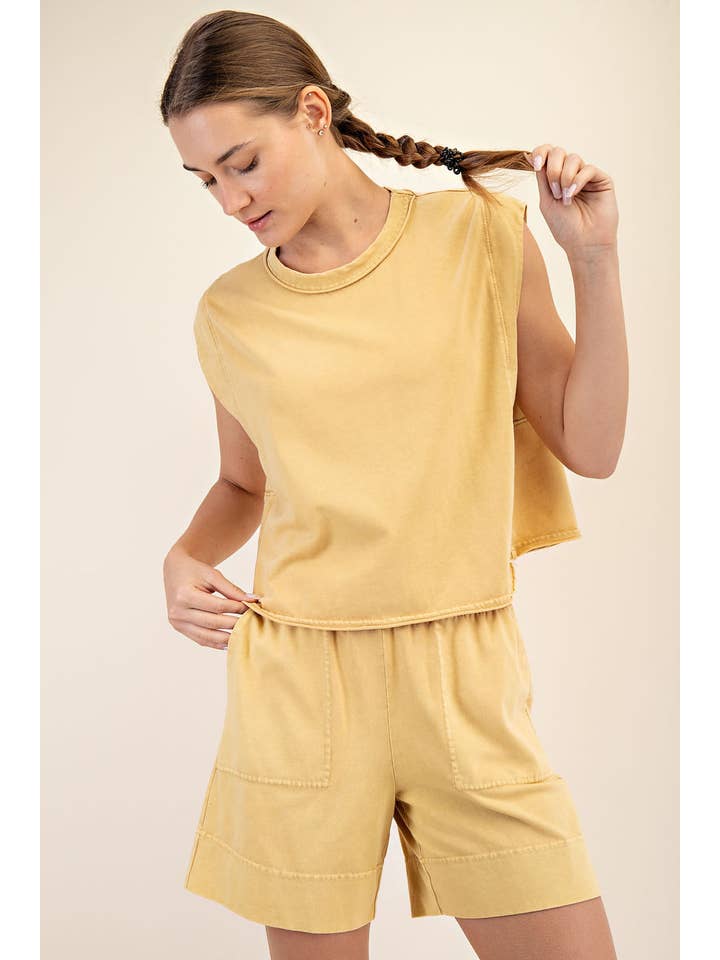 Mineral Washed Cropped Sleeveless Top in Dandelion