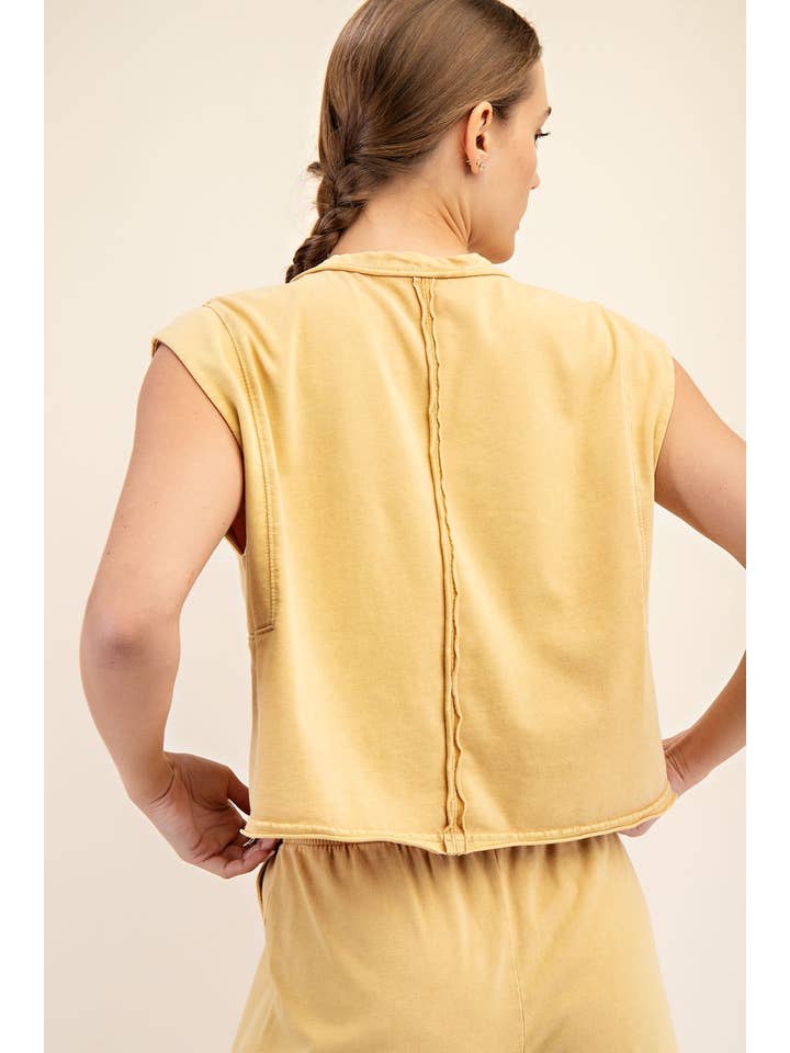 Mineral Washed Cropped Sleeveless Top in Dandelion