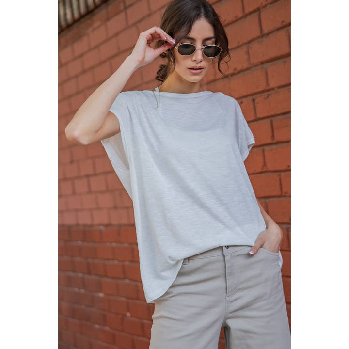 Mineral Washed Short Sleeve Top in Off White