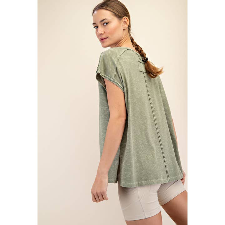 green mineral wash t shirt for women
