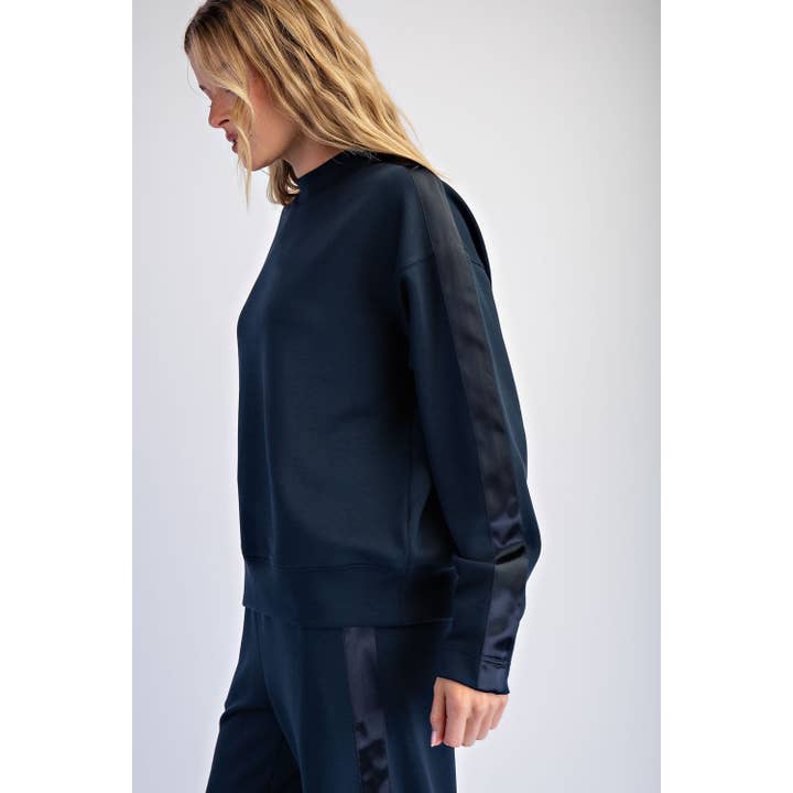 blue sweatshirt with satin stripe