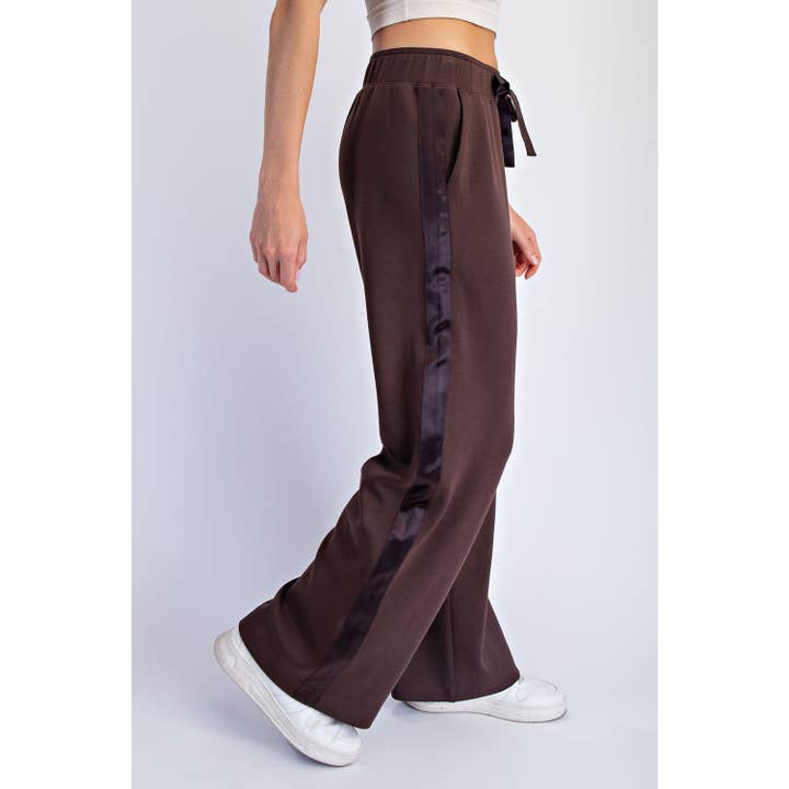 brown pants with satin side trim