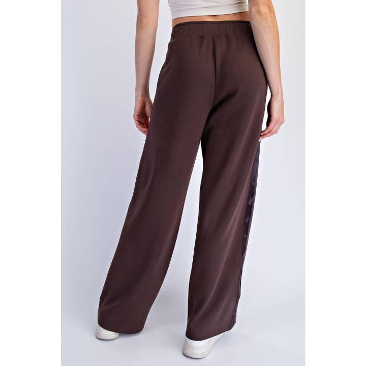 brown pants with satin side trim