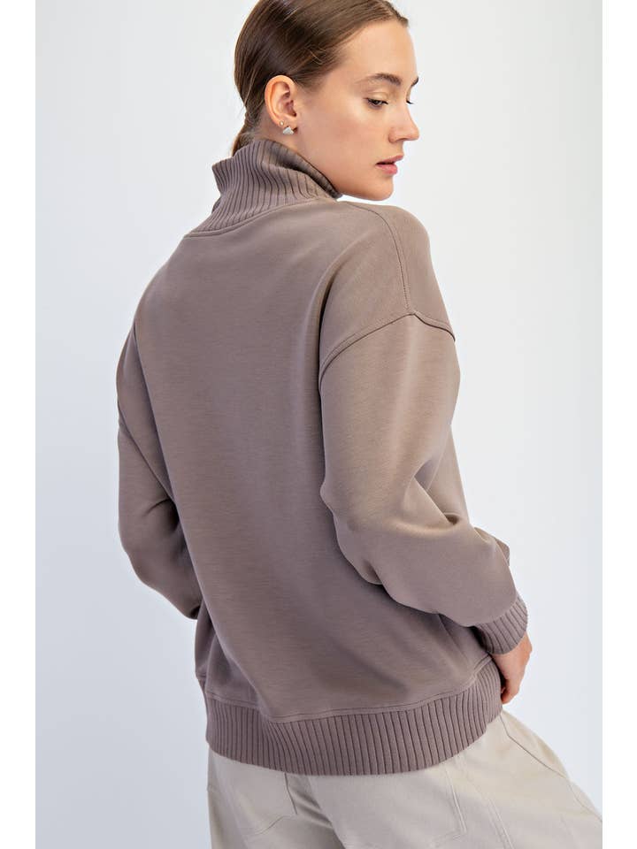 mocha pull over sweater with turtleneck