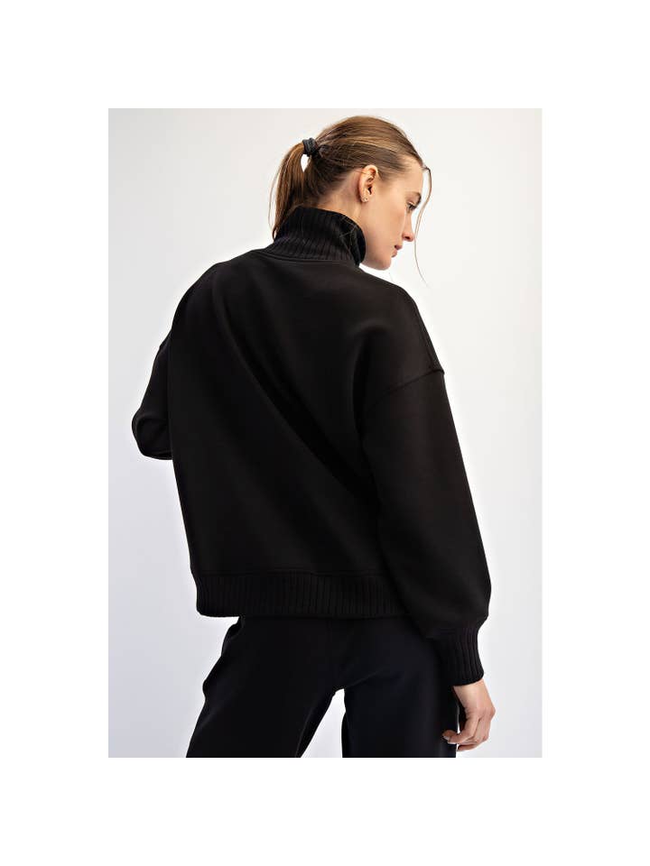 Modal Scuba Ribbed Turtleneck Sweater in Black