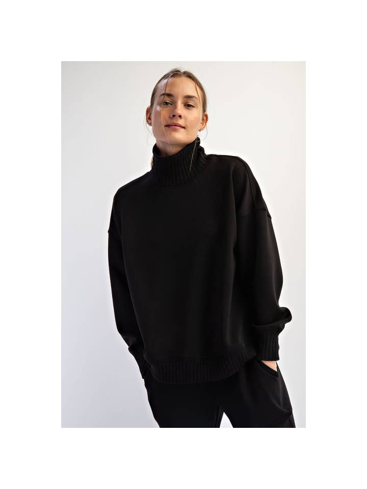 Modal Scuba Ribbed Turtleneck Sweater in Black