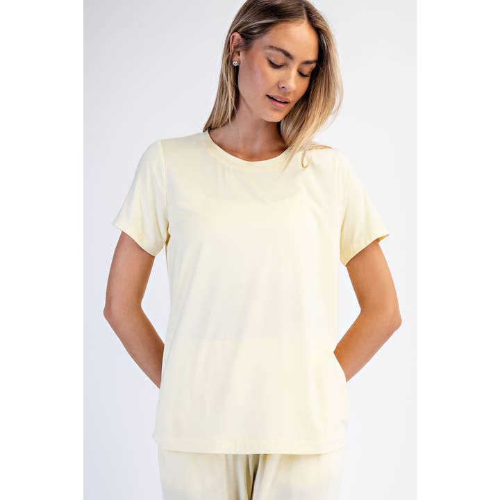 Modal Viscose Short Sleeve Top in Lemon Chiffon