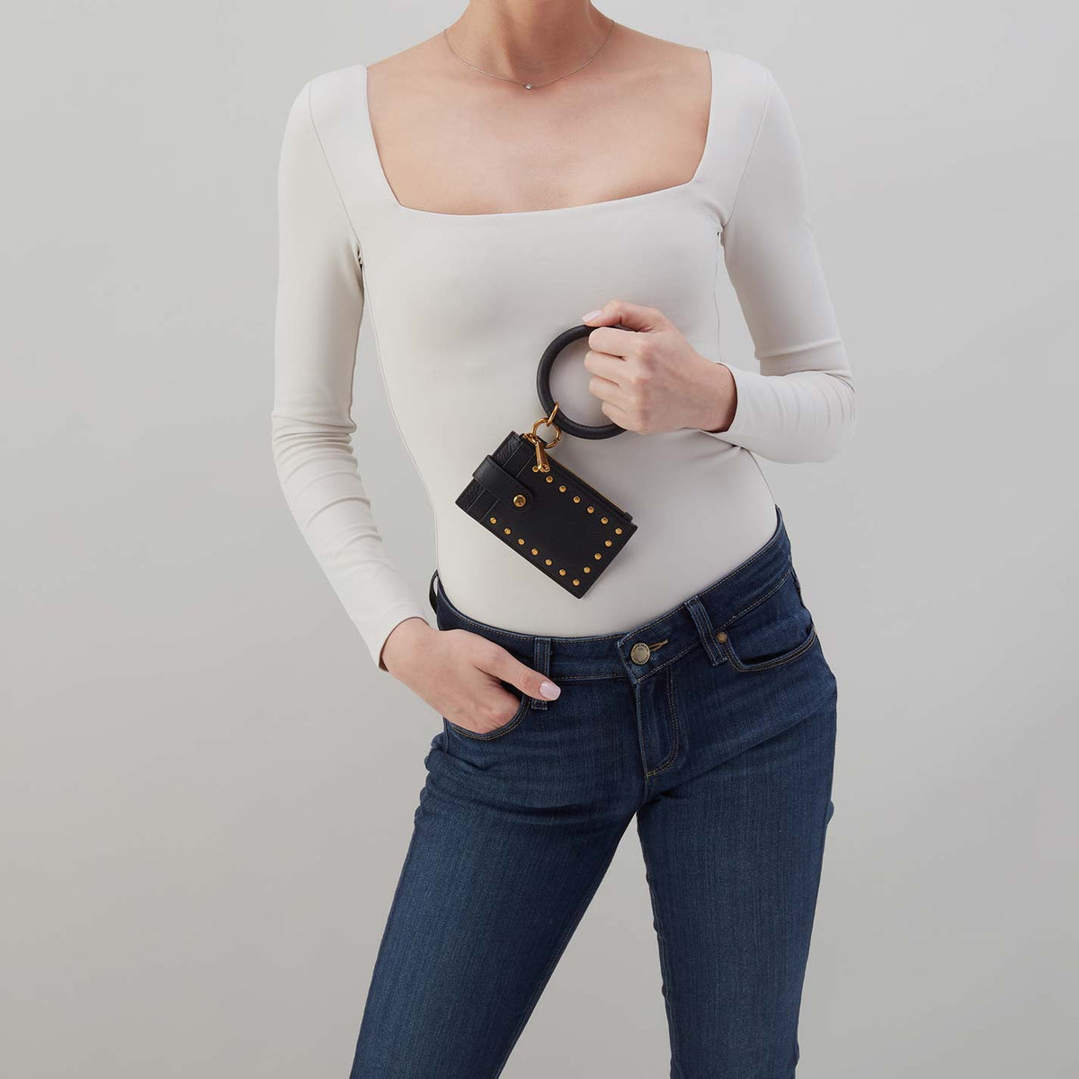 Hobo Ring Credit Card Wristlet in Pebbled Leather - Black - Little Miss Muffin Children & Home