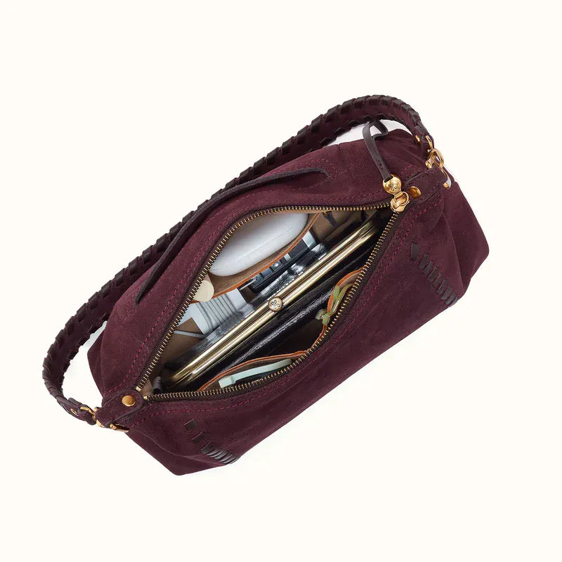 Hobo Darcy Shoulder Bag in Suede Leather - Dark Cherry