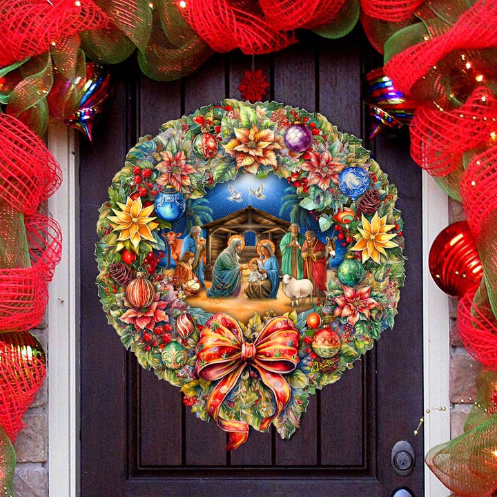 Nativity Wreath Christmas Door Hanger