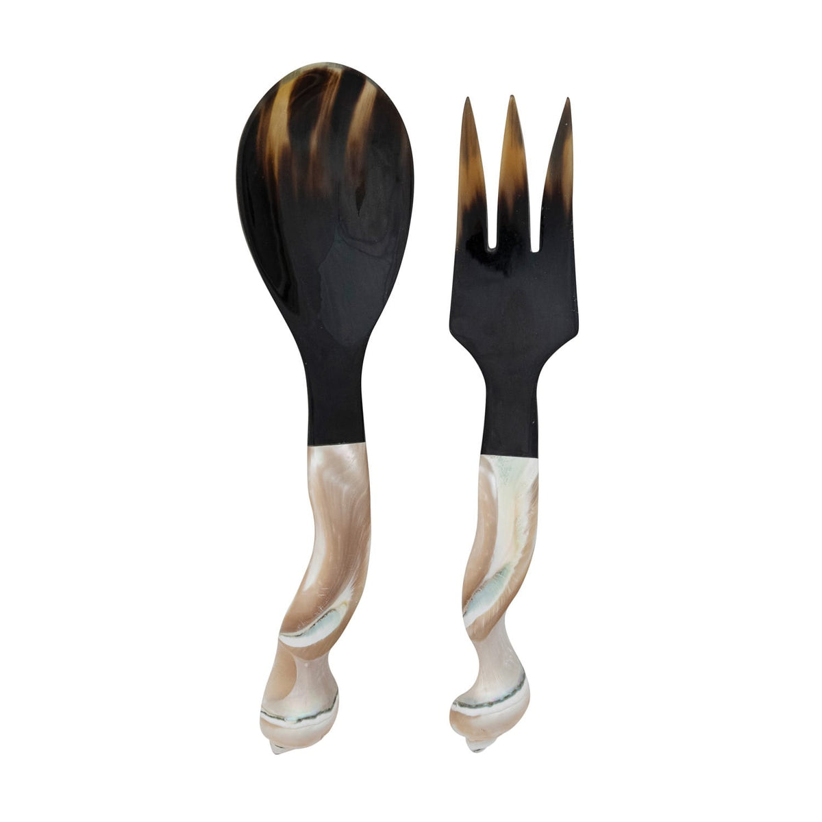 Natural Horn Servers with Shell Handles, Set of 2 (Each One Will Vary)