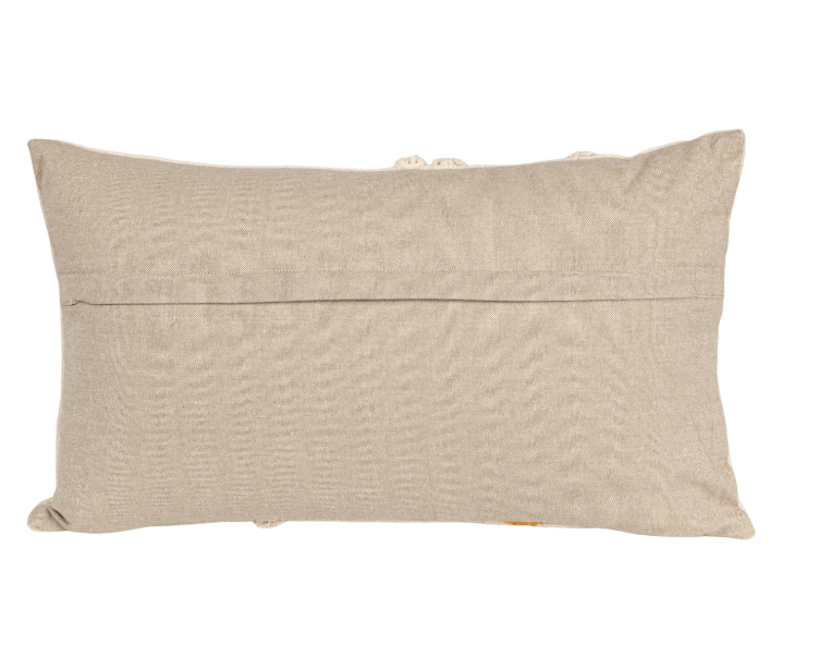Natural & Yellow Cotton Slub Lumbar Pillow with Tufted Flowers