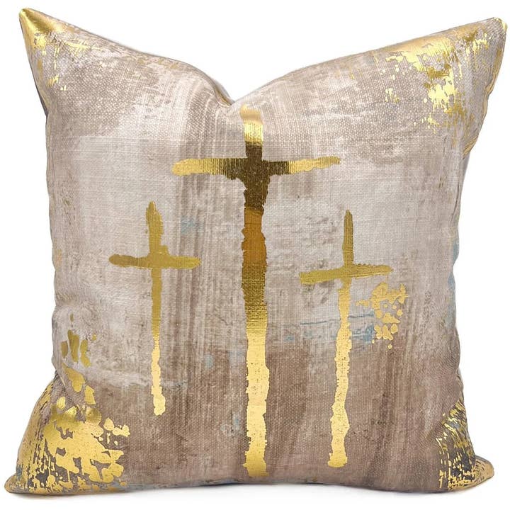Neutral Golden Crosses Velvet Pillow