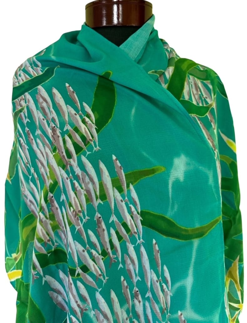 Ocean Love Series - Swirling Sardines Cotton Scarf
