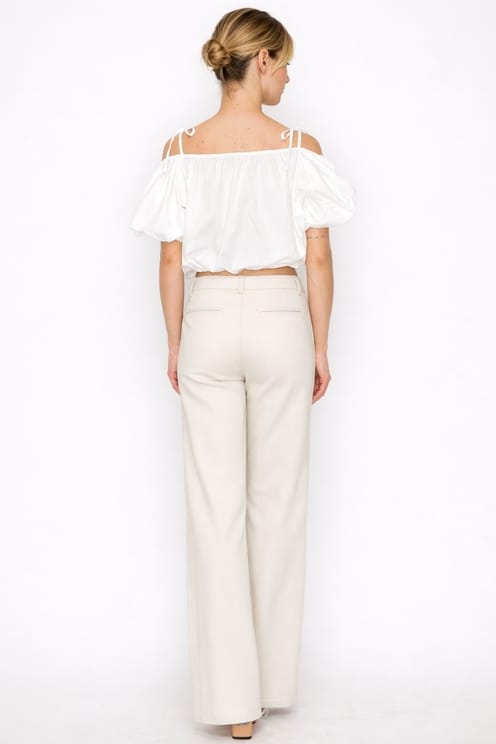 back off a white off shoulder puff sleeve top for women