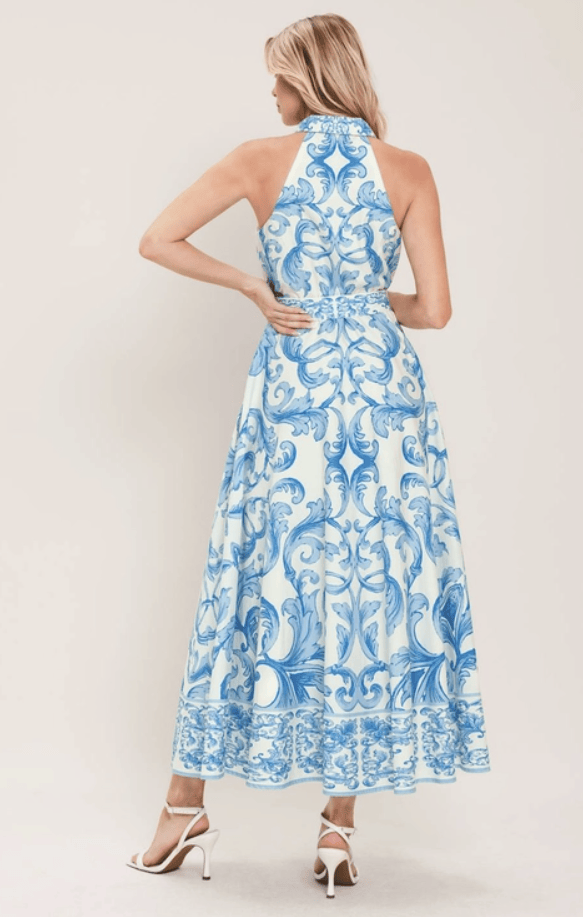 Off White Blue Chateau Woven Maxi Dress