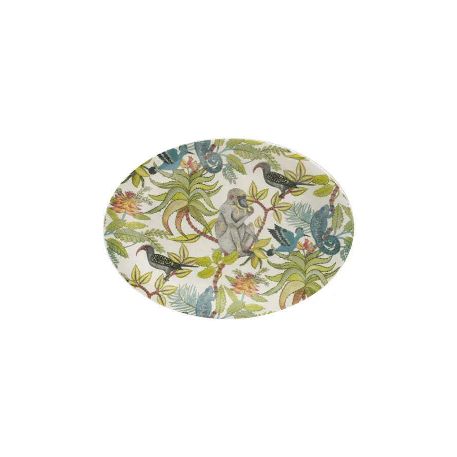 Oval Printed Stoneware Platter with Rainforest Botanicals